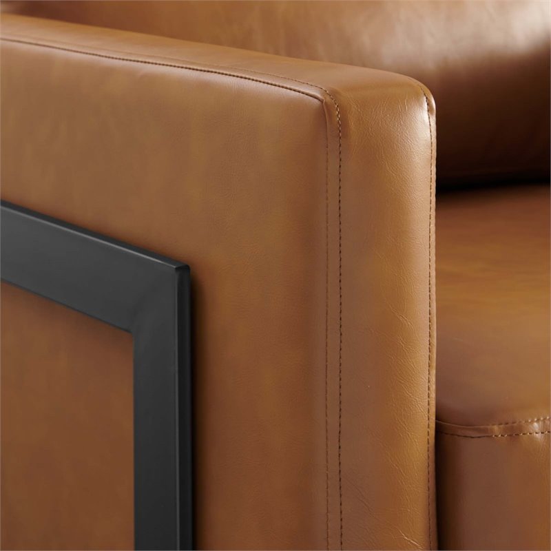 Maklaine Faux Leather Upholstered Accent Chair in Black and Tan