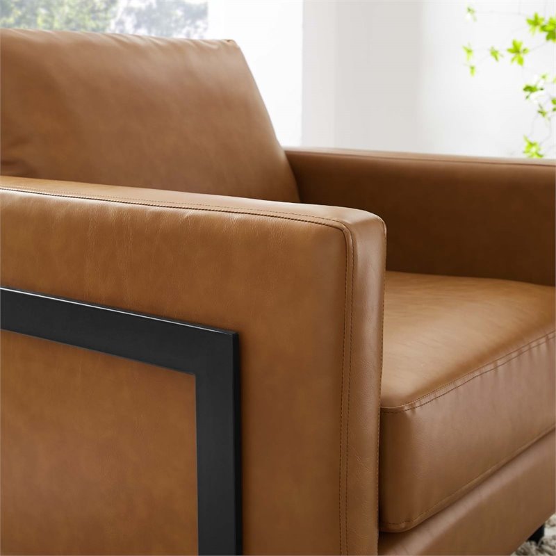 Maklaine Faux Leather Upholstered Accent Chair in Black and Tan