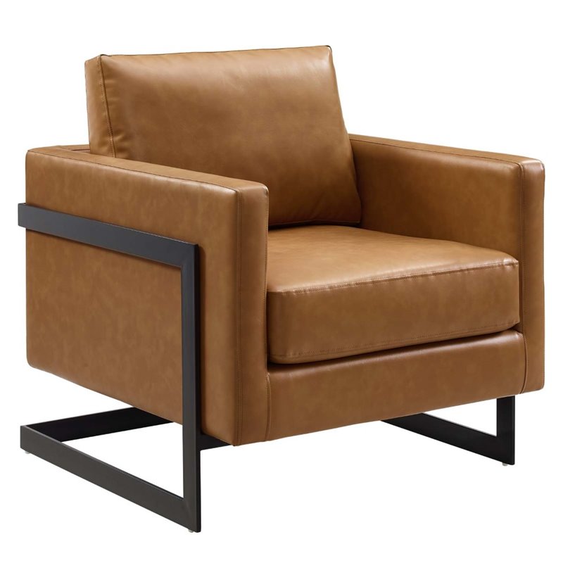 Maklaine Faux Leather Upholstered Accent Chair in Black and Tan