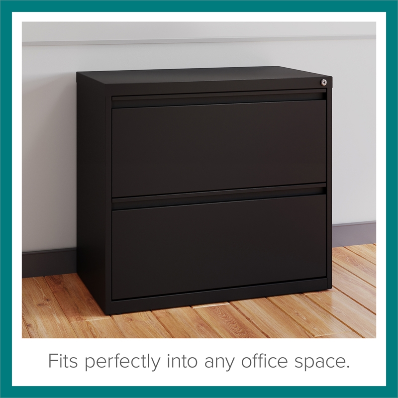 Maklaine 30 inch W 2 Drawer Metal Lateral 101 Filing Cabinet Black