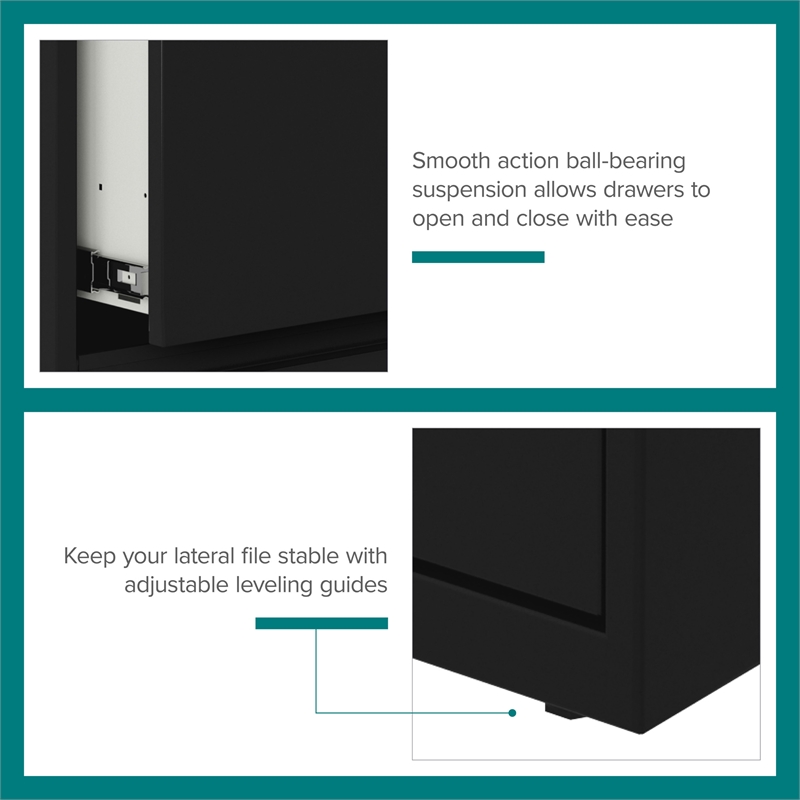 Maklaine 30 inch W 2 Drawer Metal Lateral 101 Filing Cabinet Black