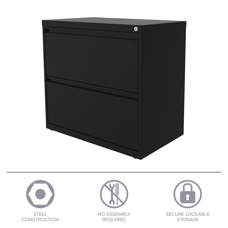 Maklaine 30 inch W 2 Drawer Metal Lateral 101 Filing Cabinet Black