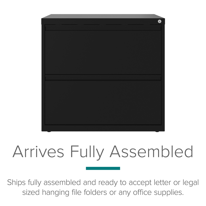 Maklaine 30 inch W 2 Drawer Metal Lateral 101 Filing Cabinet Black