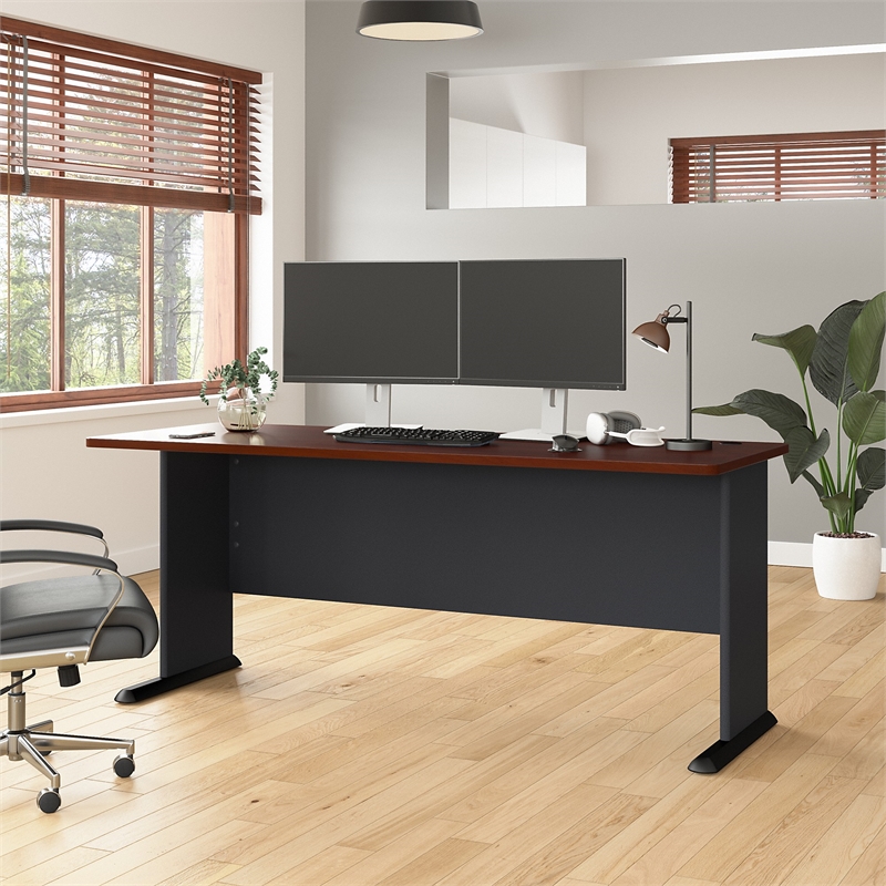 Maklaine Transitional Engineered Wood 72W Office Desk in Hansen Cherry