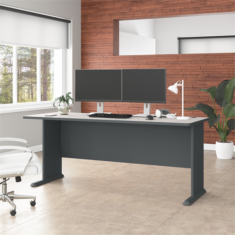 Maklaine Engineered Wood 72W Office Desk in Slate and White Spectrum