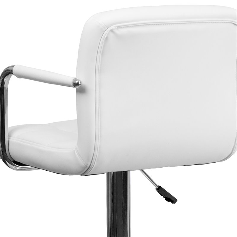 Maklaine Contemporary Quilted Adjustable Bar Stool with Arms in White