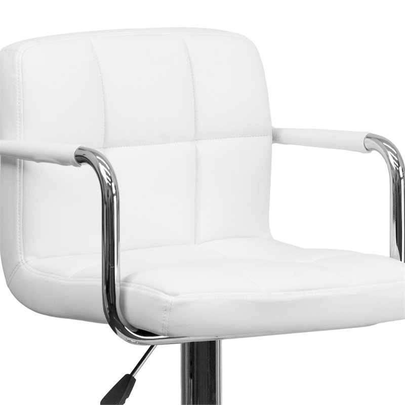 Maklaine Contemporary Quilted Adjustable Bar Stool with Arms in White