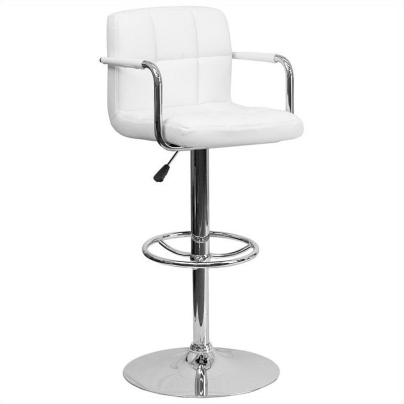 Maklaine Contemporary Quilted Adjustable Bar Stool with Arms in White