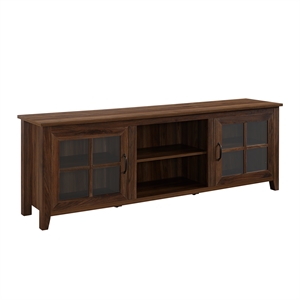 Maklaine 70&quot Farmhouse Wood TV Stand with Glass Doors - Dark Walnut