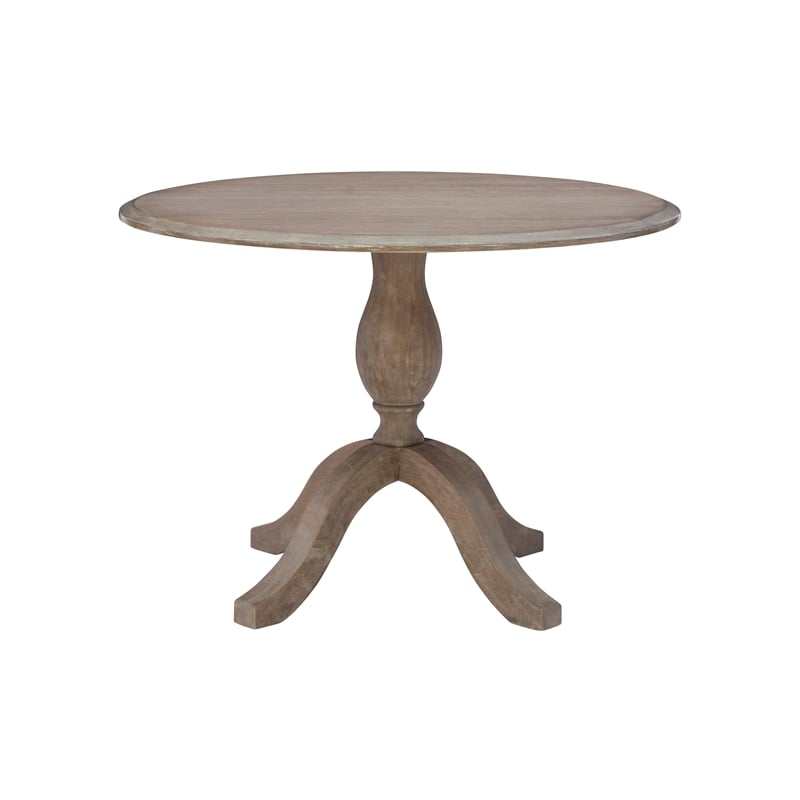 Maklaine Round Drop Leaf Pedestal Dining Table in Rustic Gray Washed Wood