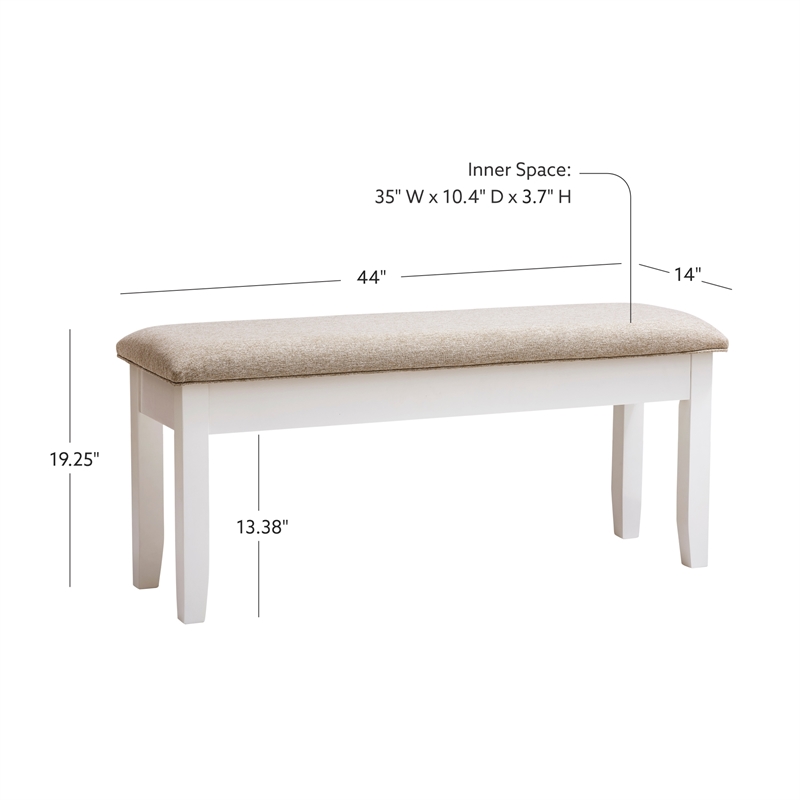 Maklaine Storage Bench Light Tan Padded Seat and Vanilla White Painted Wood