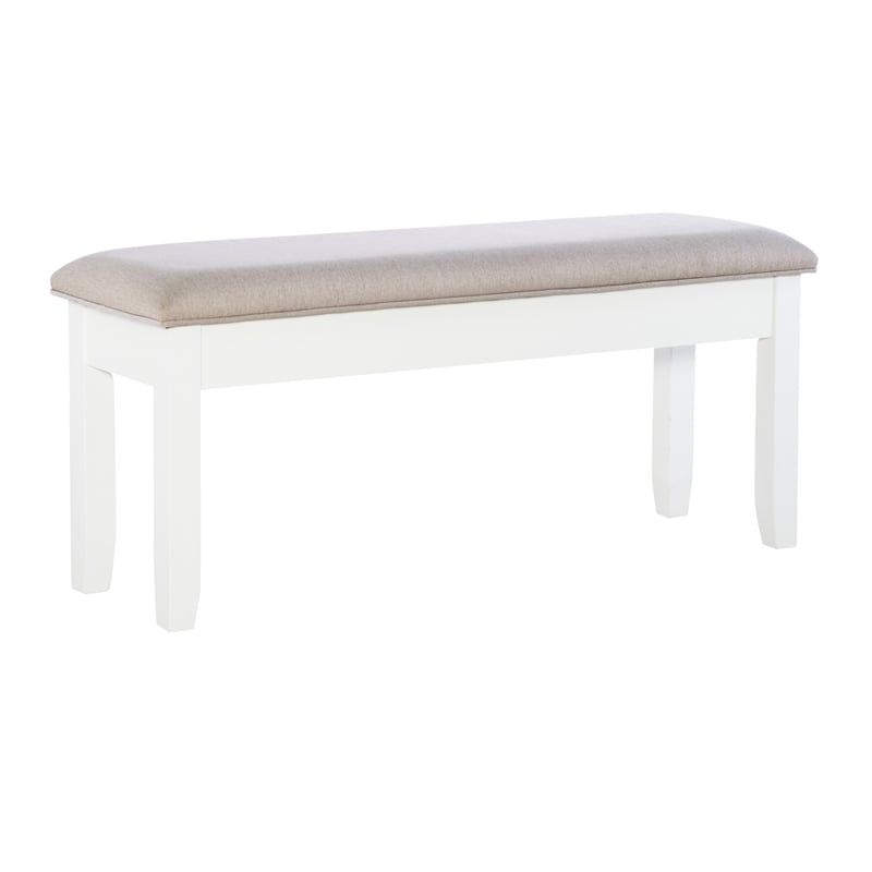 Maklaine Storage Bench with Light Gray Fabric in Vanilla White Painted Wood