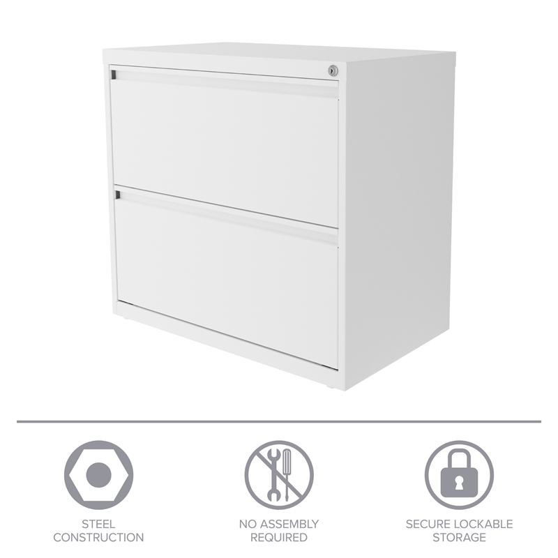 Maklaine 30 inch W 2 Drawer Metal Lateral 101 Filing Cabinet White