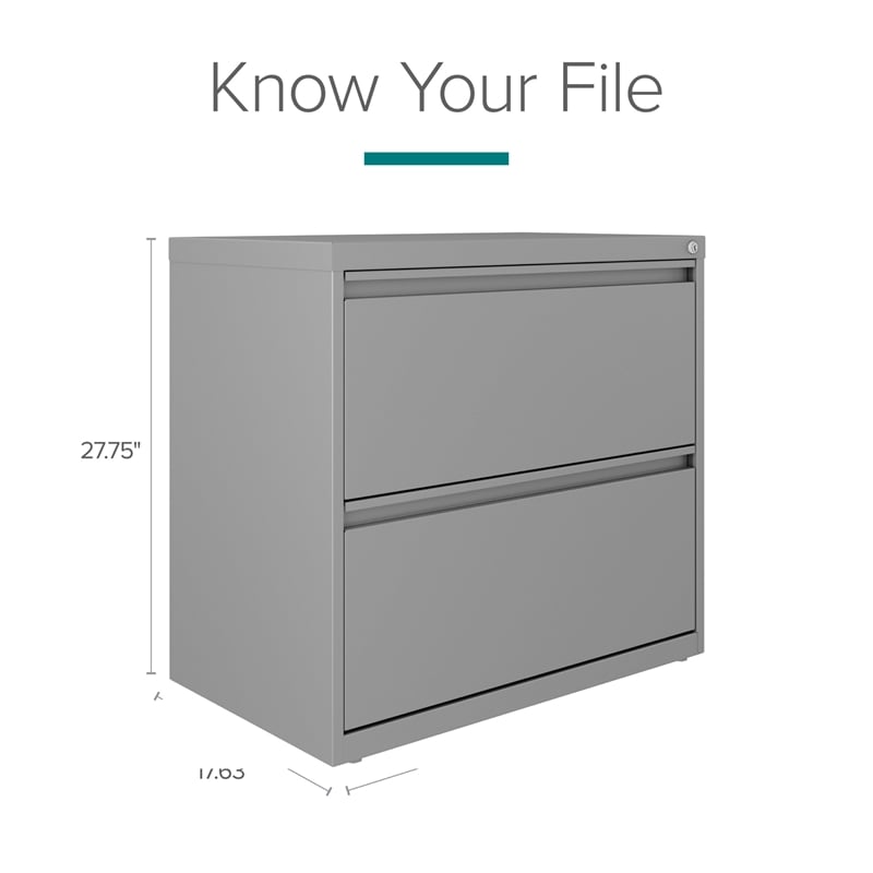 Maklaine 30 inch W 2 Drawer Metal Lateral 101 Filing Cabinet Arctic Silver