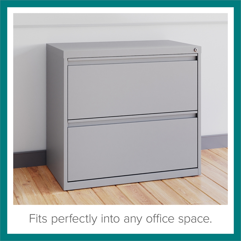 Maklaine 30 inch W 2 Drawer Metal Lateral 101 Filing Cabinet Arctic Silver