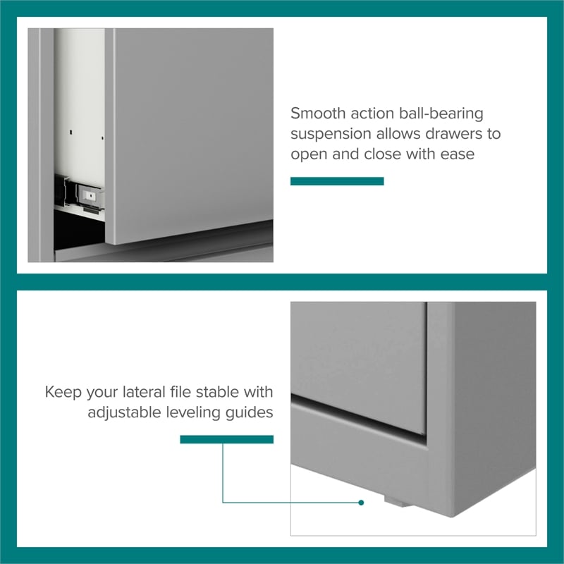 Maklaine 30 inch W 2 Drawer Metal Lateral 101 Filing Cabinet Arctic Silver