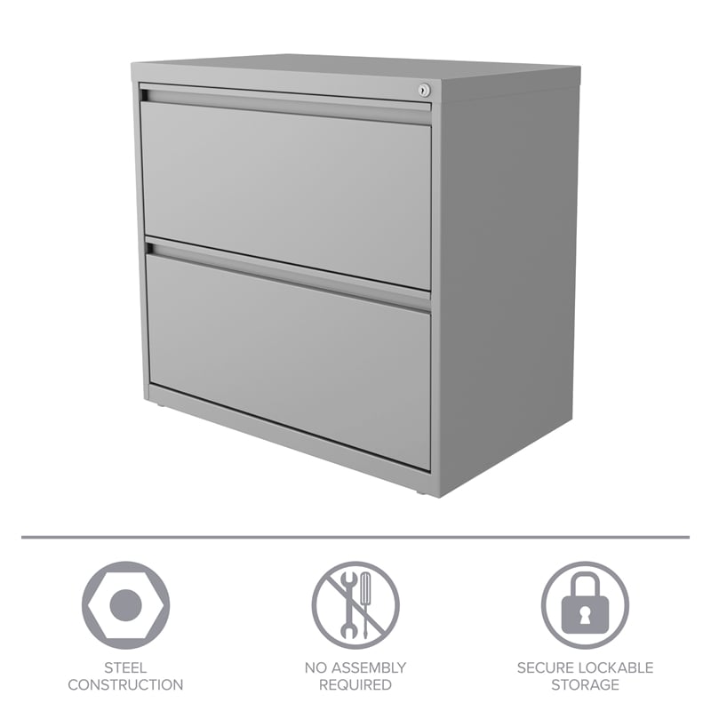 Maklaine 30 inch W 2 Drawer Metal Lateral 101 Filing Cabinet Arctic Silver