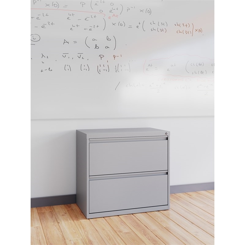 Maklaine 30 inch W 2 Drawer Metal Lateral 101 Filing Cabinet Arctic Silver