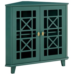 Maklaine Corner Accent Cabinet with 1-Adjustable Shelf in Dark Teal