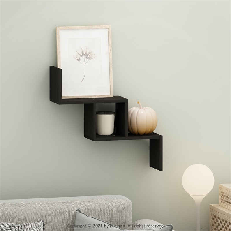 Maklaine Contemporary Wall Mount Floating Ladder Shelf in Espresso
