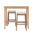 Maklaine Three Piece Bar Dining Set Padded Seats in Natural Brown Wood