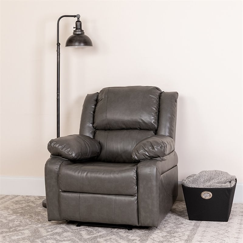 Maklaine Modern / Contemporary Leather Recliner in Gray Finish