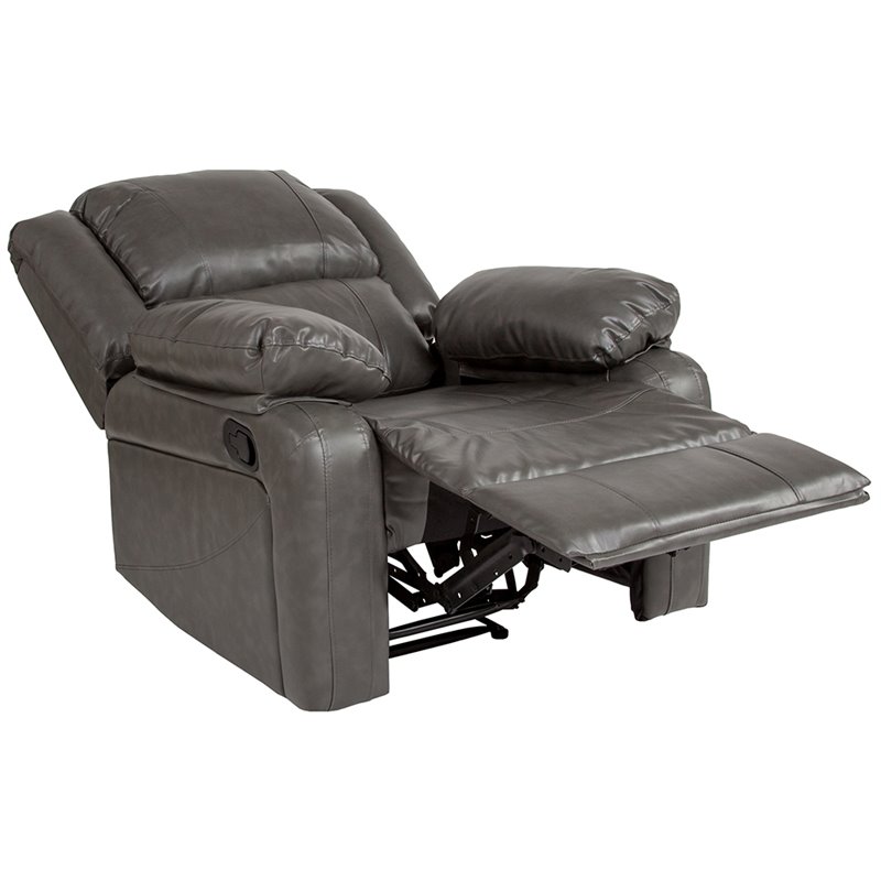 Maklaine Modern / Contemporary Leather Recliner in Gray Finish