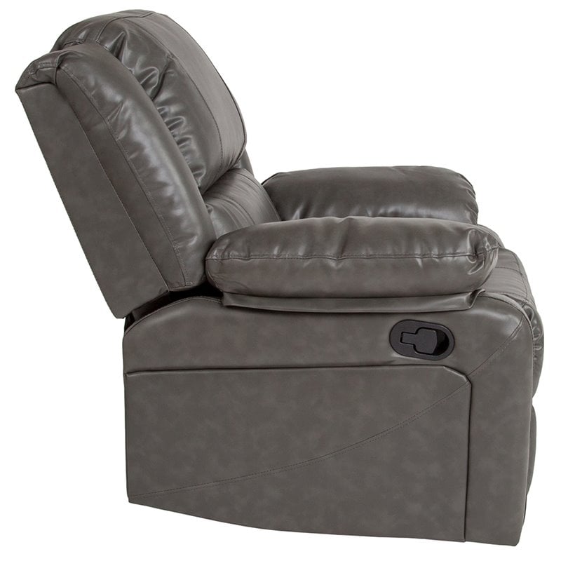Maklaine Modern / Contemporary Leather Recliner in Gray Finish