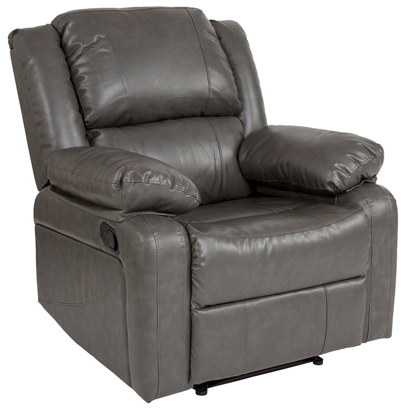 Maklaine Modern / Contemporary Leather Recliner in Gray Finish