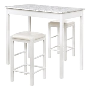 Maklaine Three Piece Wood & Faux Marble Tavern Set Backless Stools in White