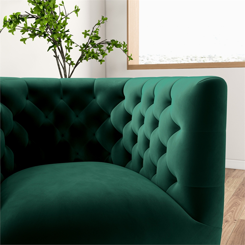Maklaine Mid-Century Modern Tufted Back Velvet Swivel Chair in Green