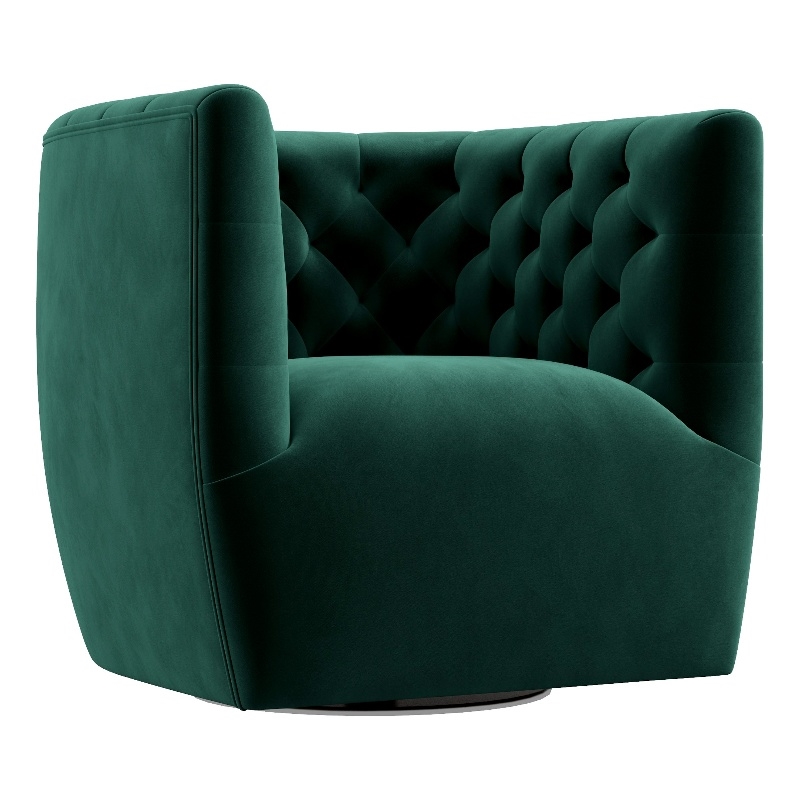 Maklaine Mid-Century Modern Tufted Back Velvet Swivel Chair in Green