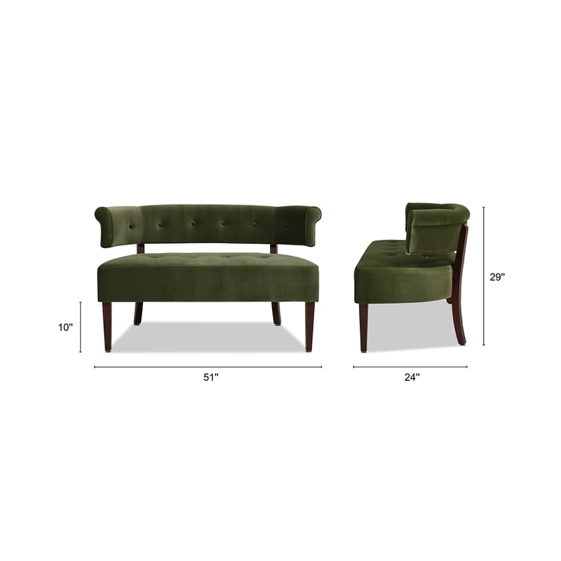 Maklaine Contemporary Roll Arm Tufted Bench Settee Olive Green Velvet