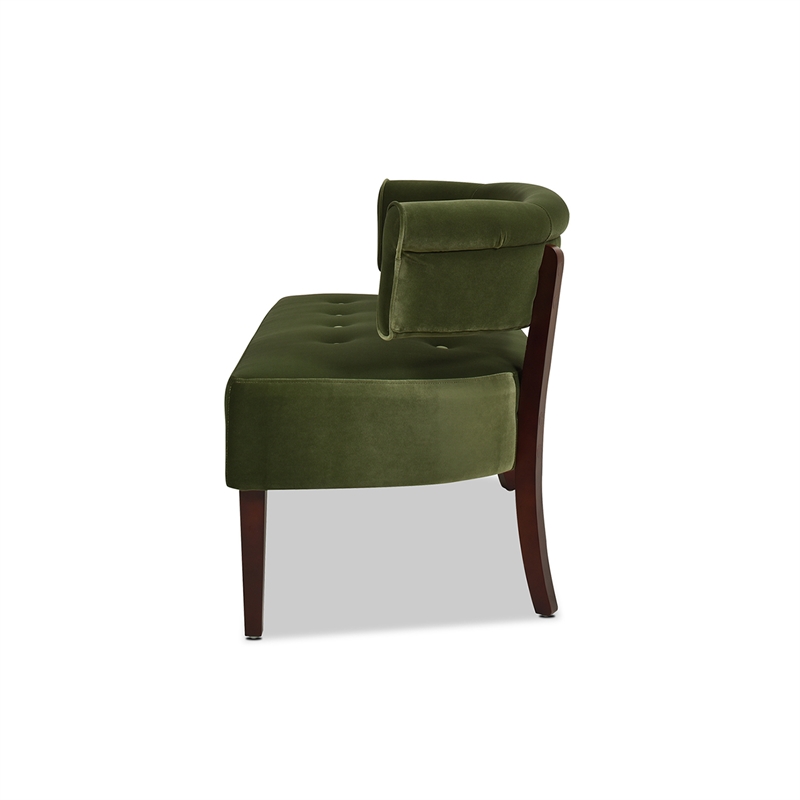 Maklaine Contemporary Roll Arm Tufted Bench Settee Olive Green Velvet