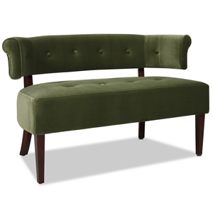 Maklaine Contemporary Roll Arm Tufted Bench Settee Olive Green Velvet