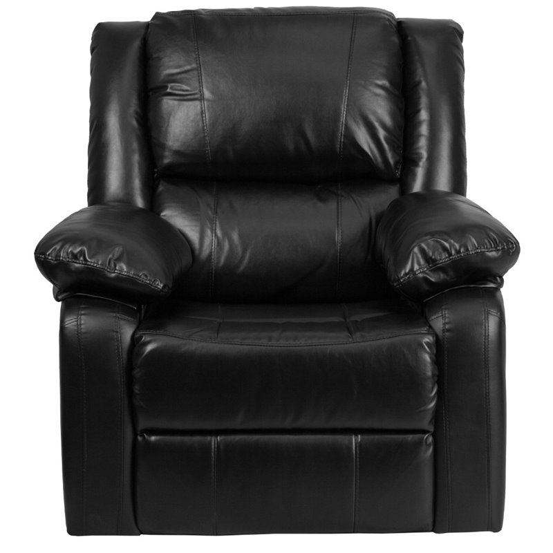 Maklaine Modern / Contemporary Leather Recliner in Black Finish