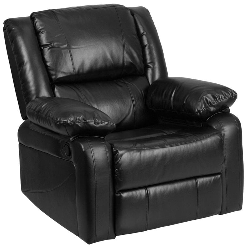 Maklaine Modern / Contemporary Leather Recliner in Black Finish