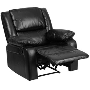 Maklaine Modern / Contemporary Leather Recliner in Black Finish