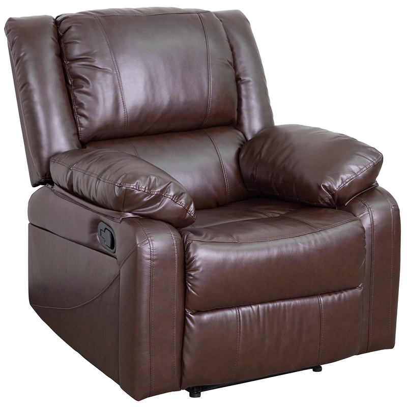 Maklaine Modern / Contemporary Leather Recliner in Brown Finish