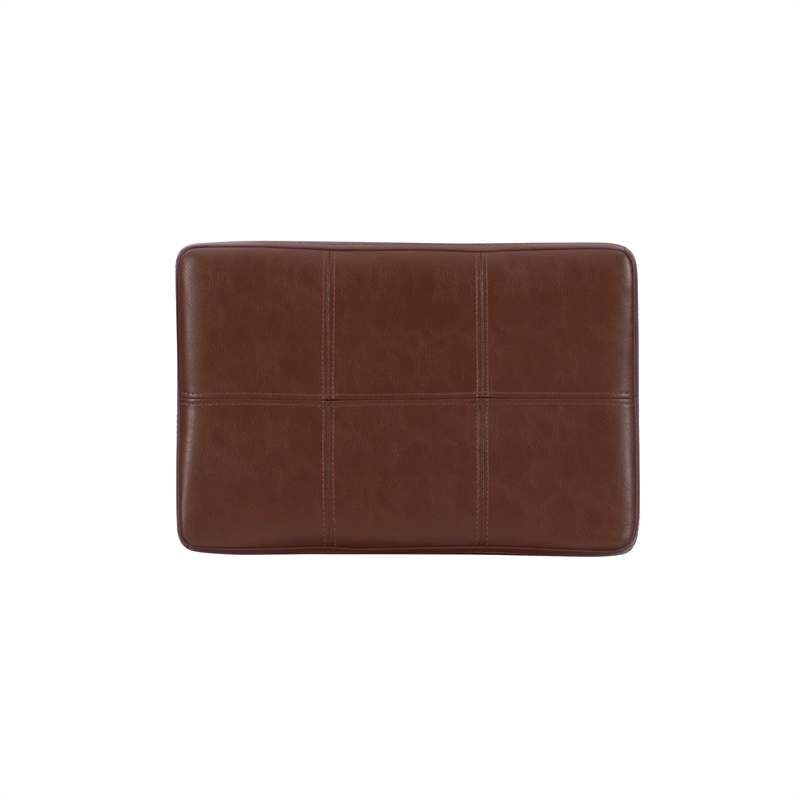 Maklaine Backless Counter Stool Cognac Faux Leather Wood Frame in Dk Brown