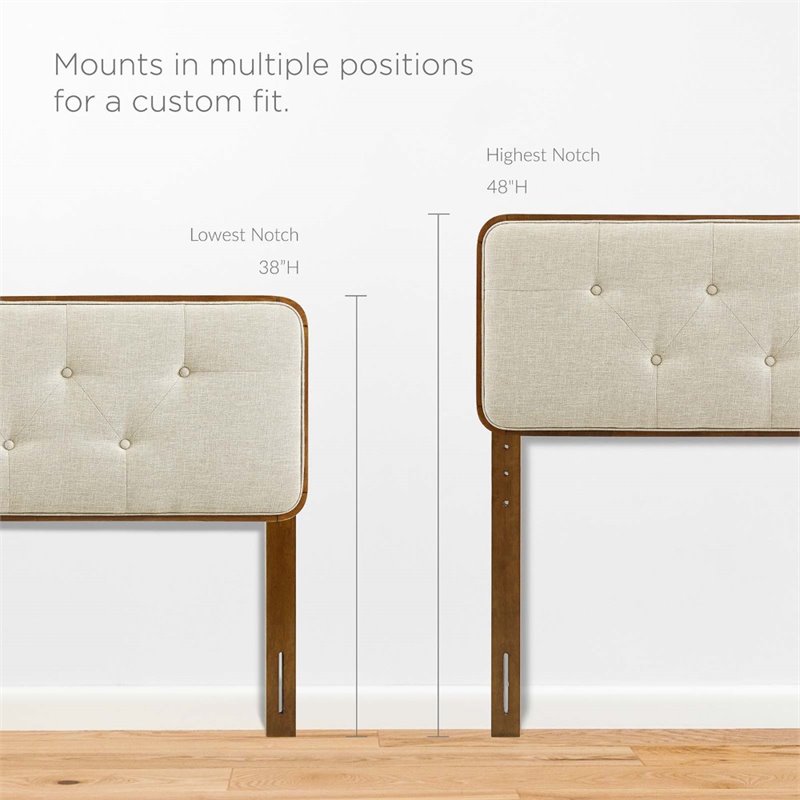 Maklaine Tufted King Fabric and Wood Headboard in Walnut/Beige