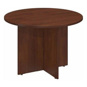 Maklaine Engineered Wood Round Conference Table with Wood Base in Hansen Cherry
