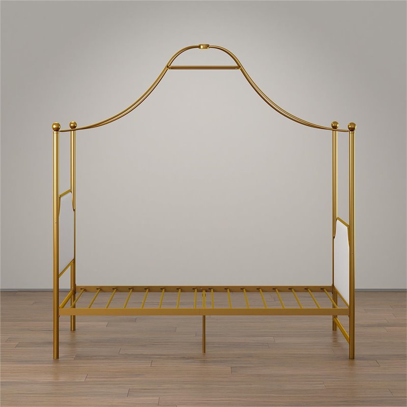 Maklaine Modern / Contemporary Canopy Twin Bed in Gold Finish
