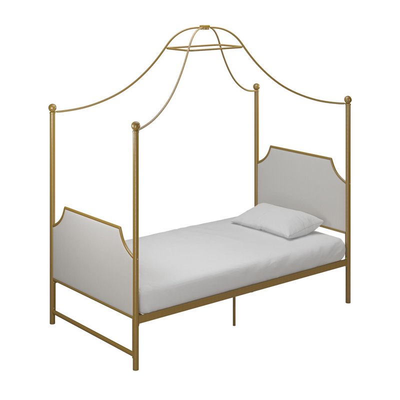 Maklaine Modern / Contemporary Canopy Twin Bed in Gold Finish