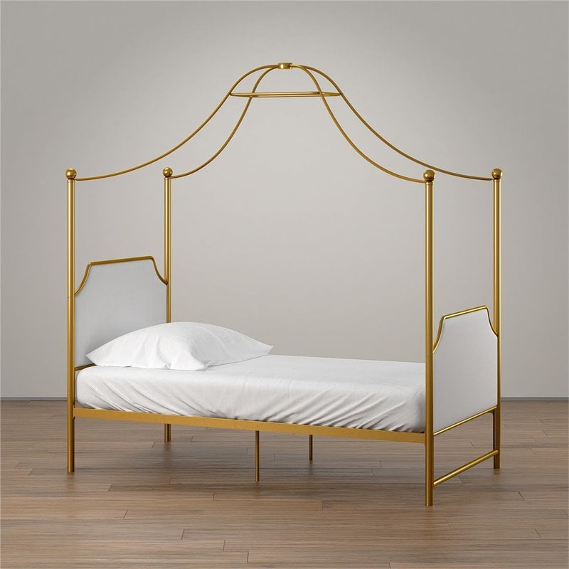 Maklaine Modern / Contemporary Canopy Twin Bed in Gold Finish