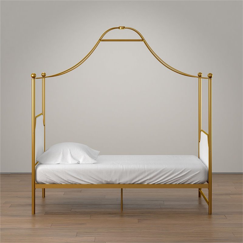 Maklaine Modern / Contemporary Canopy Twin Bed in Gold Finish