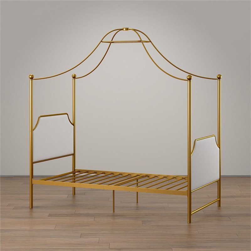 Maklaine Modern / Contemporary Canopy Twin Bed in Gold Finish