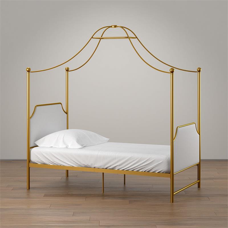 Maklaine Modern / Contemporary Canopy Twin Bed in Gold Finish