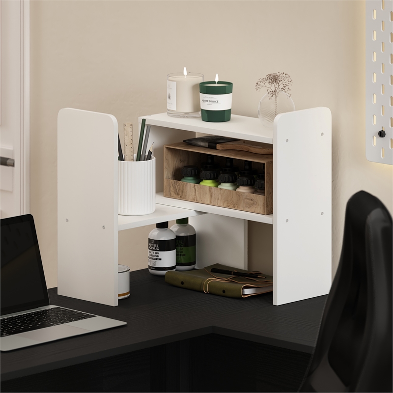 Maklaine Engineered Wood Contemporary Desk Top Organizer Bookshelf in White