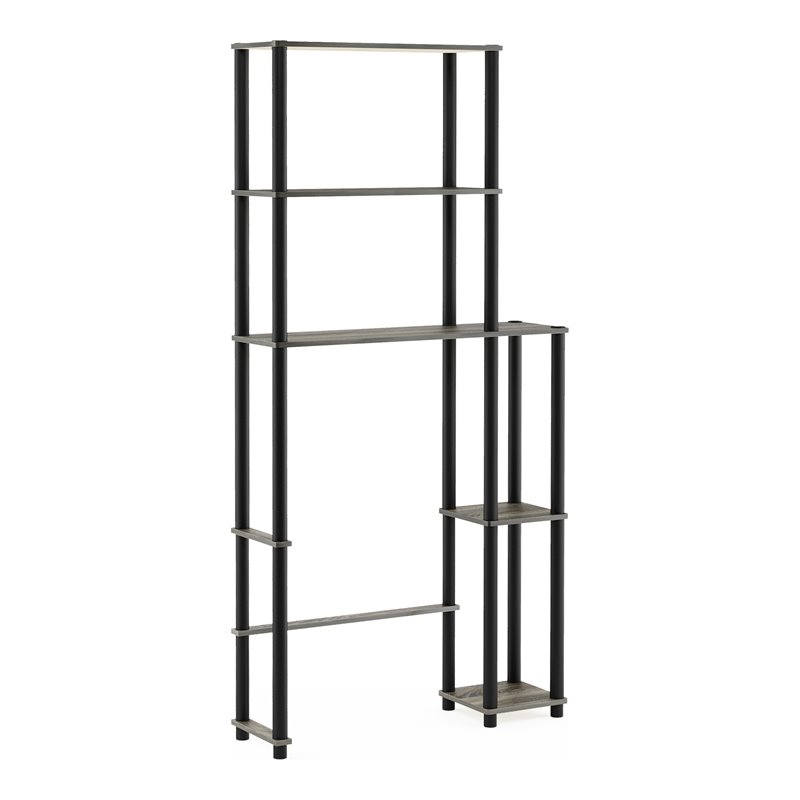 Maklaine Turn-N-Tube Wood Toilet Space Saver with 5 Shelves in Oak Gray/Black